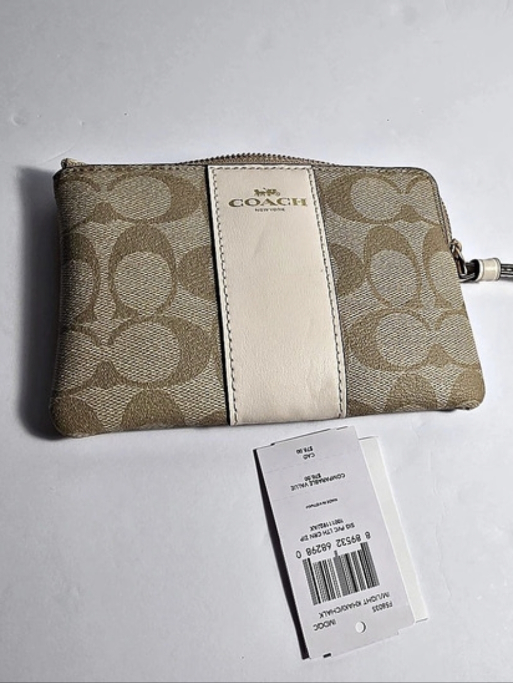 Coach Corner Zip Wristlet In Signature Canvas Brown & Tan NWT